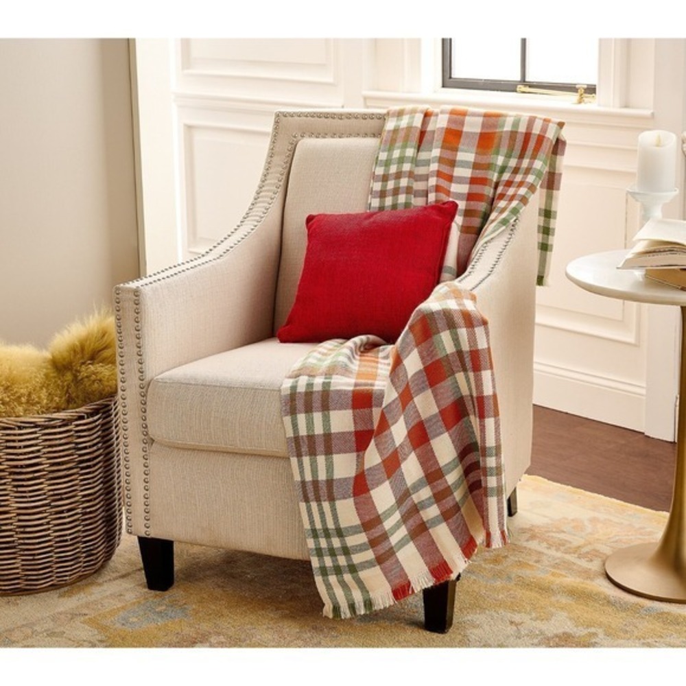 Home‎ Reflections 60 x 70 in Fringed Plaid Throw Blanket Holiday Red White